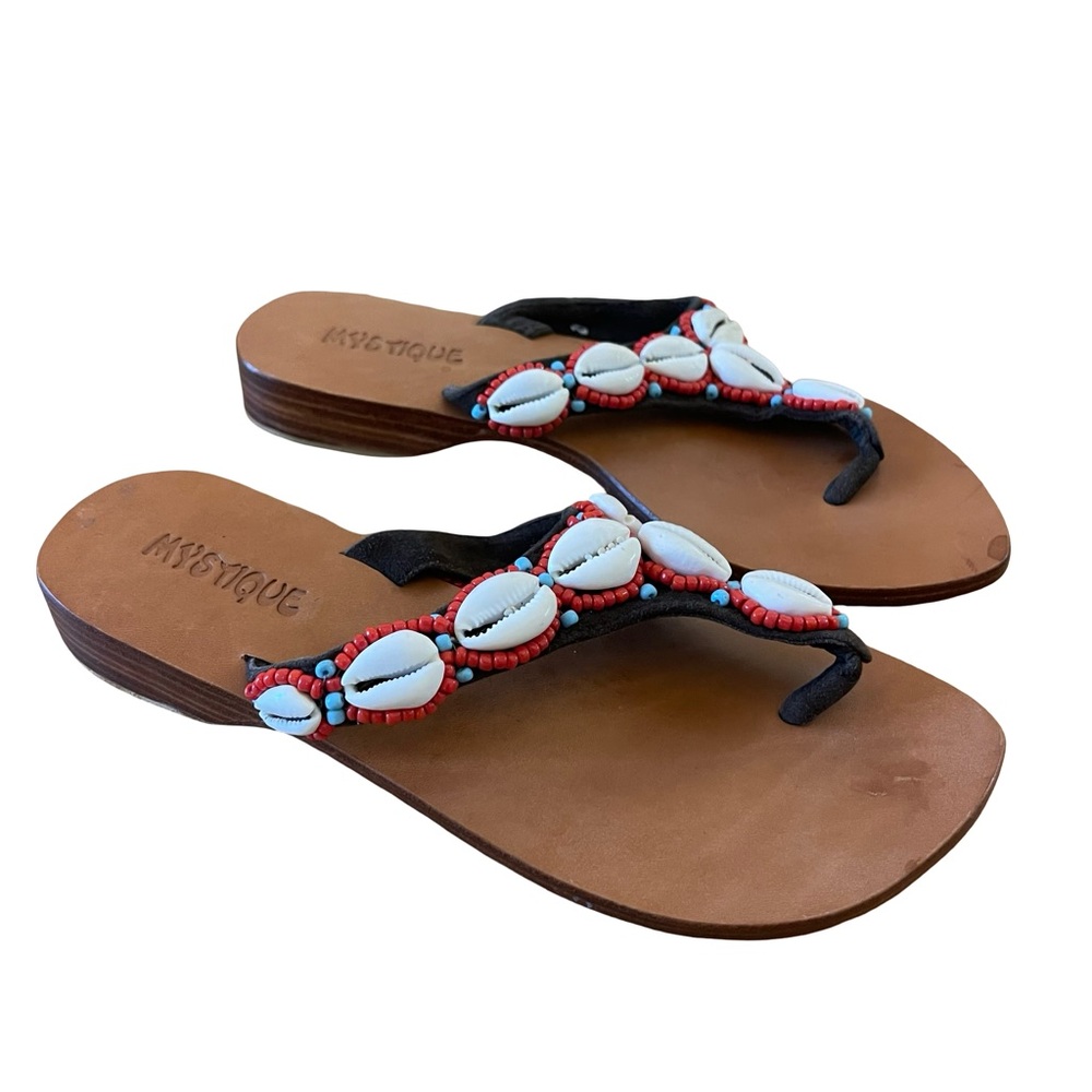 Mystique Beaded Puka Shell Sandals Women’s Sz 6 (will fit up to 6.5) Resortwear - Picture 2 of 10